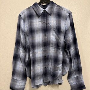 Madewell Navy/Blue Plaid Thin Button Down Shirt L 21x27
